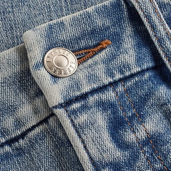 EXPRESS: Mid Rise Light Wash Drop Hem FlexX 70s Flare Jeans - Picture 7 of 9